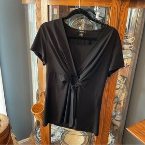 Alfani Black Knot-Tie Short Sleeve Blouse Large